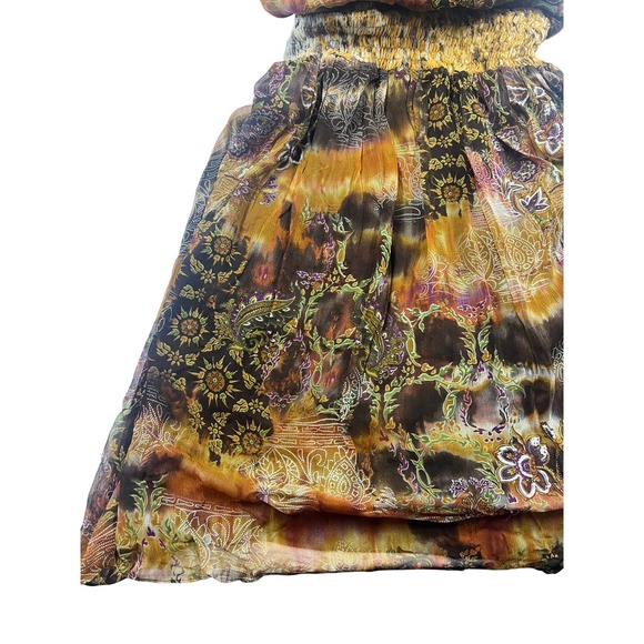 Vintage Y2K 100% SILK Halter Mini Dress Size 14 Open Back Lined Boho Browns - Picture 6 of 13